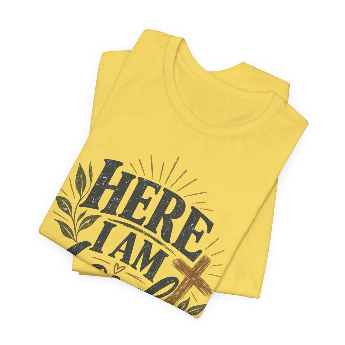 Here I Am Lord T-Shirt — Christian Faith Tee with Cross & Script Design