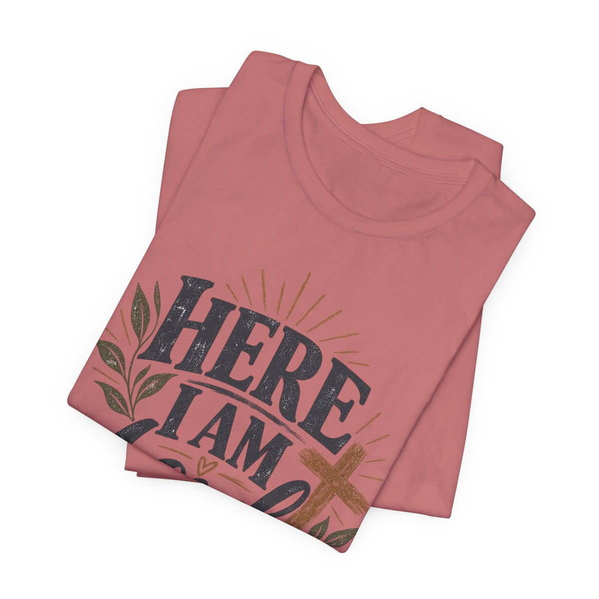 Here I Am Lord T-Shirt — Christian Faith Tee with Cross & Script Design