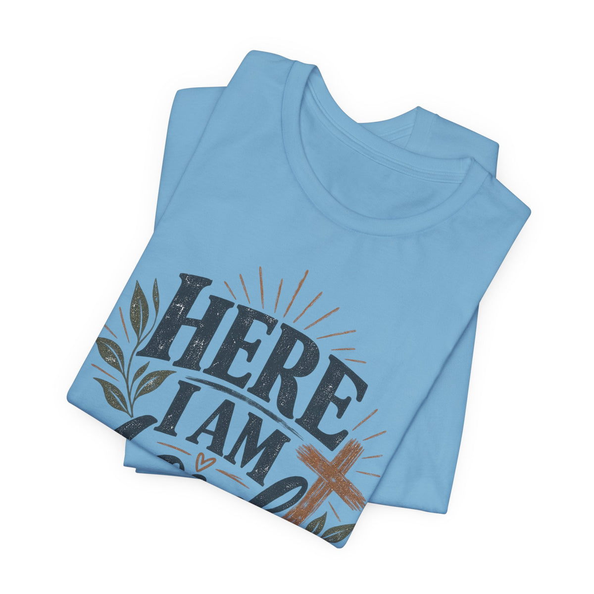 Here I Am Lord T-Shirt — Christian Faith Tee with Cross & Script Design