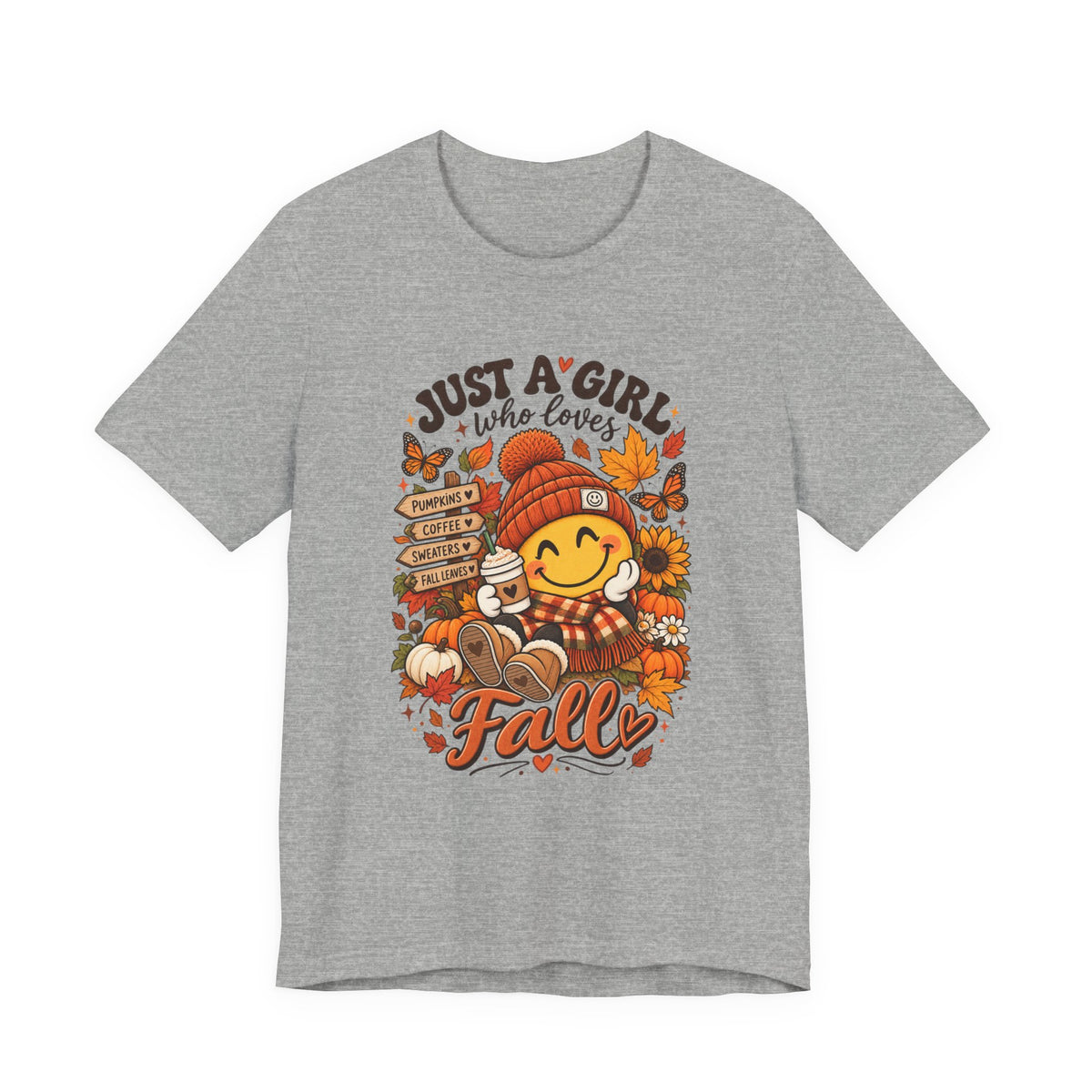 Fall Graphic Tee - "Just A Girl Who Loves Fall" Cute Pumpkin & Leaves T-Shirt