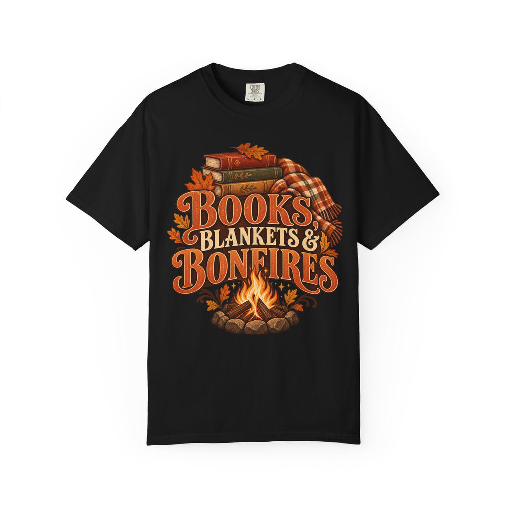Books, blankets and bonfires T-shirt