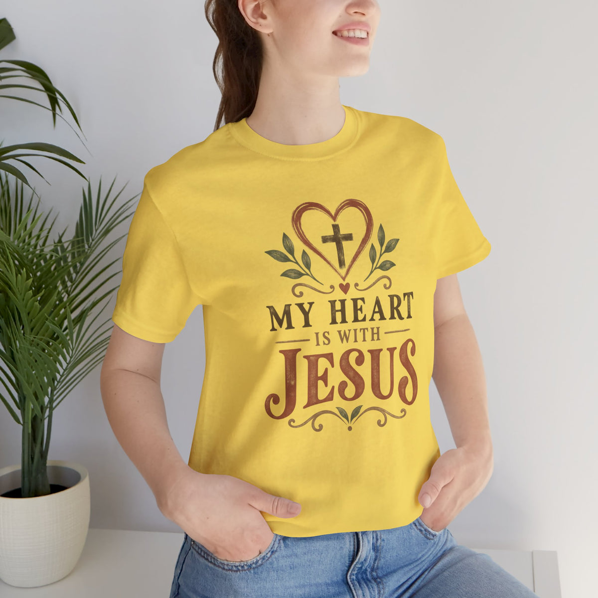 My Heart Is With Jesus T-Shirt — Faith Christian Tee with Cross Heart Design