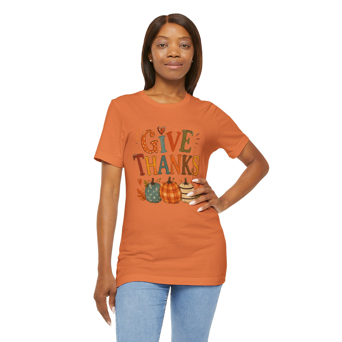 Give Thanks T-Shirt — Thanksgiving Pumpkin Fall Graphic Tee