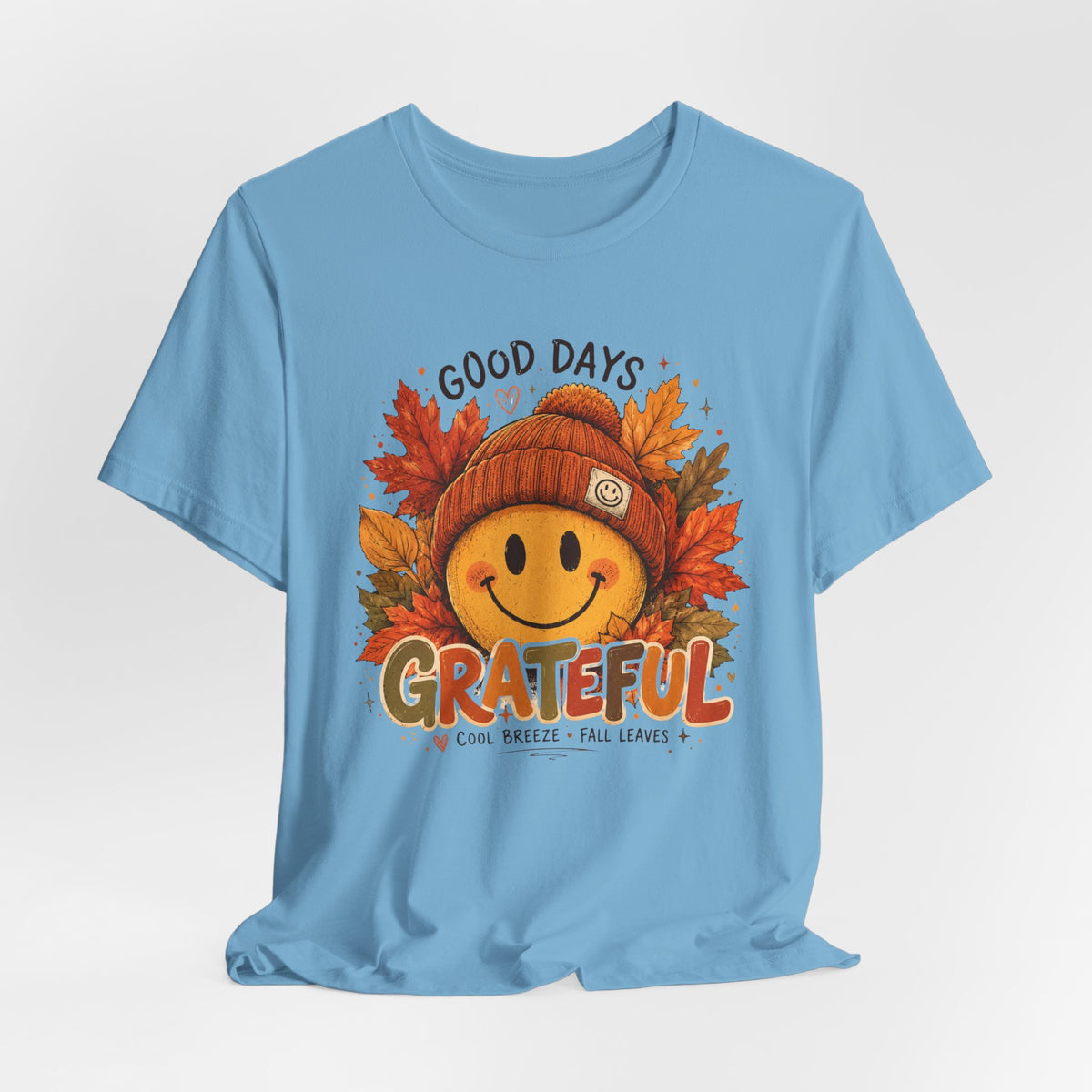 Grateful Fall Smile T-Shirt — "Good Days" Autumn Leaves Tee