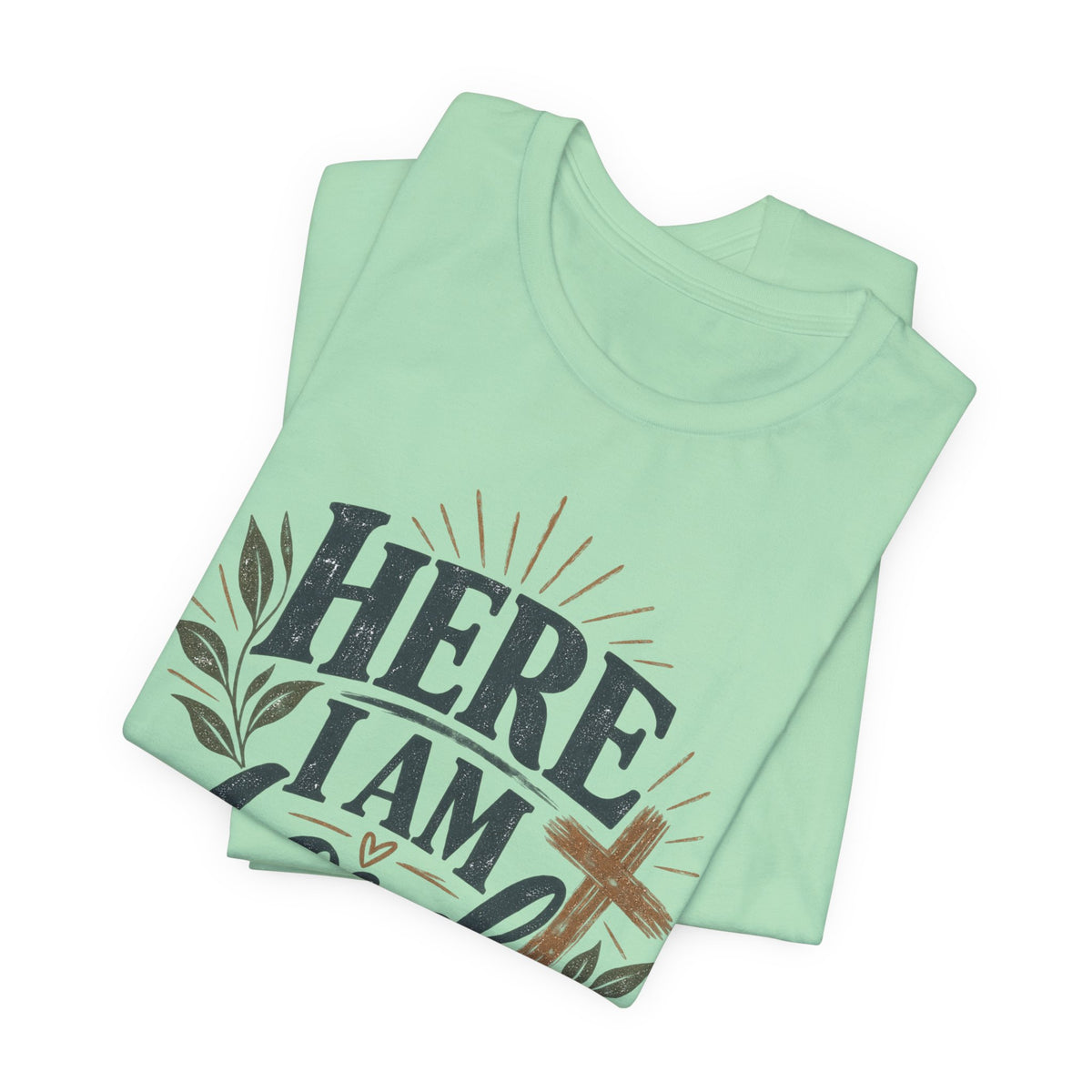 Here I Am Lord T-Shirt — Christian Faith Tee with Cross & Script Design