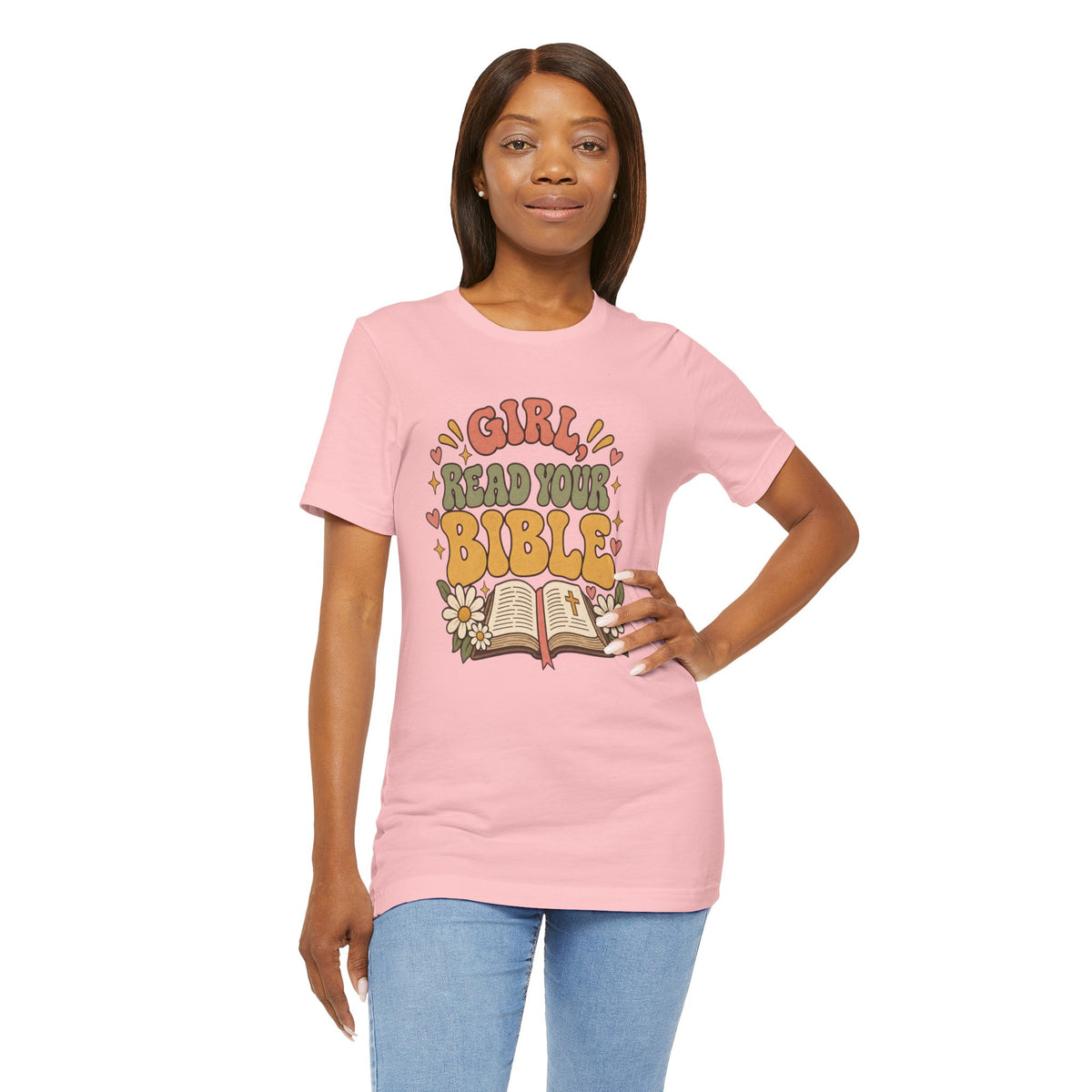 Girl Read Your Bible — Retro Floral Christian Graphic T-Shirt for Women