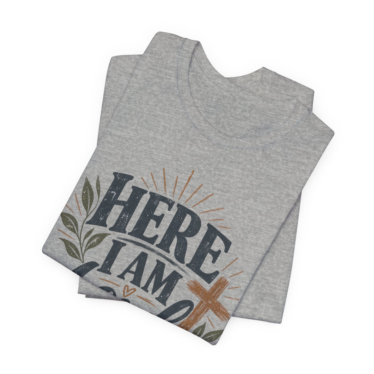 Here I Am Lord T-Shirt — Christian Faith Tee with Cross & Script Design