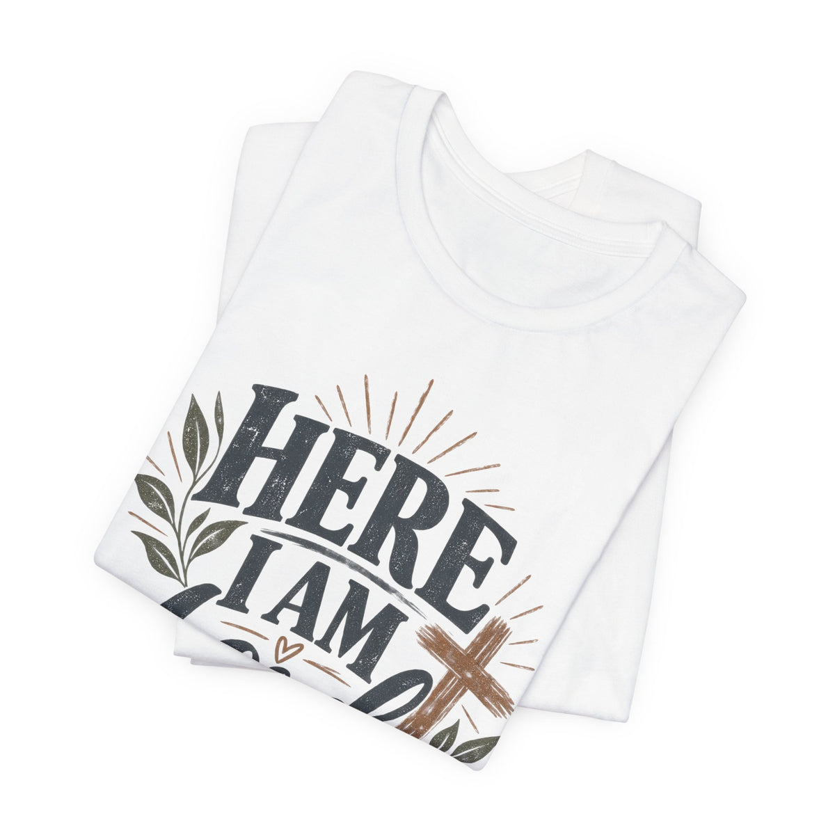 Here I Am Lord T-Shirt — Christian Faith Tee with Cross & Script Design