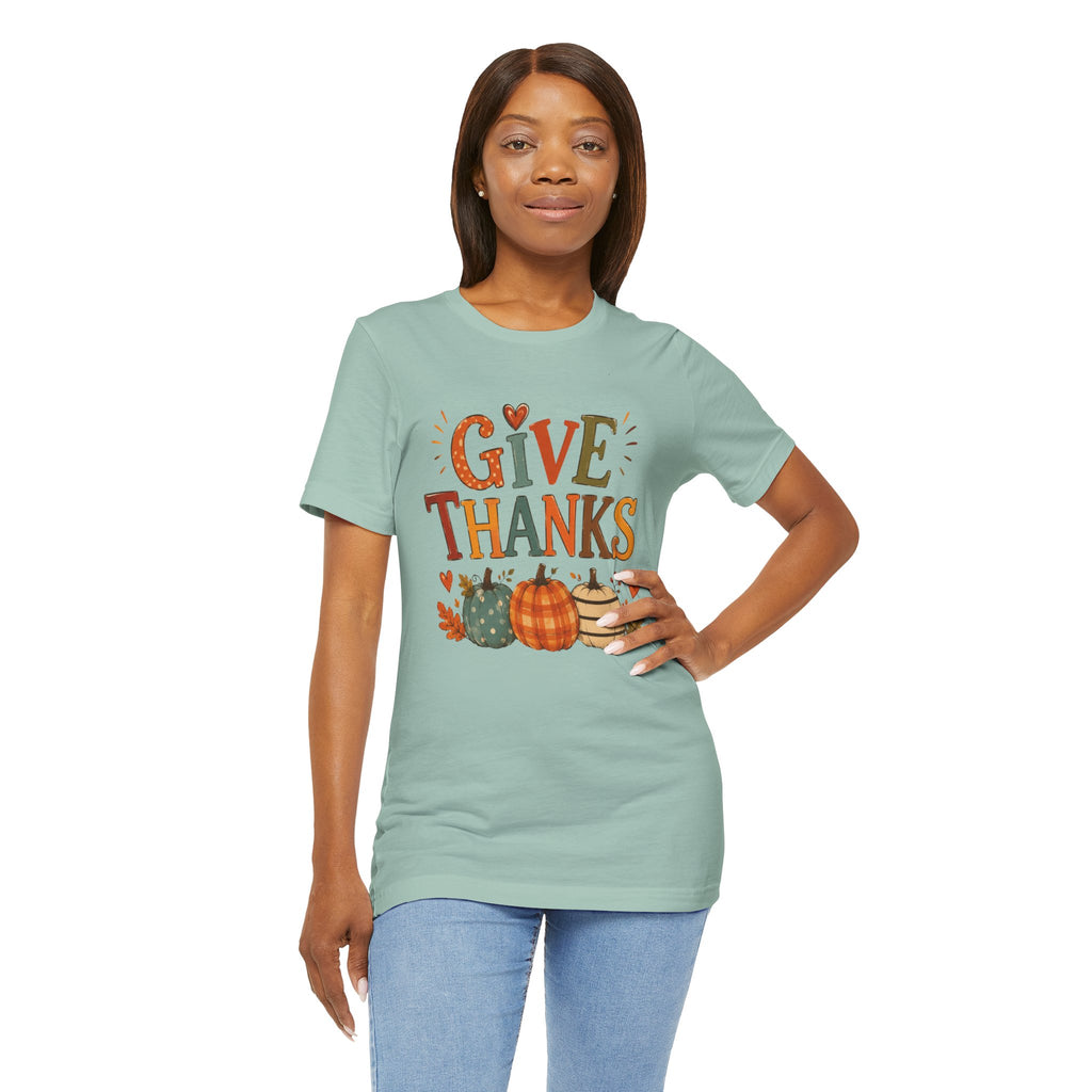 Give Thanks T-Shirt — Thanksgiving Pumpkin Fall Graphic Tee