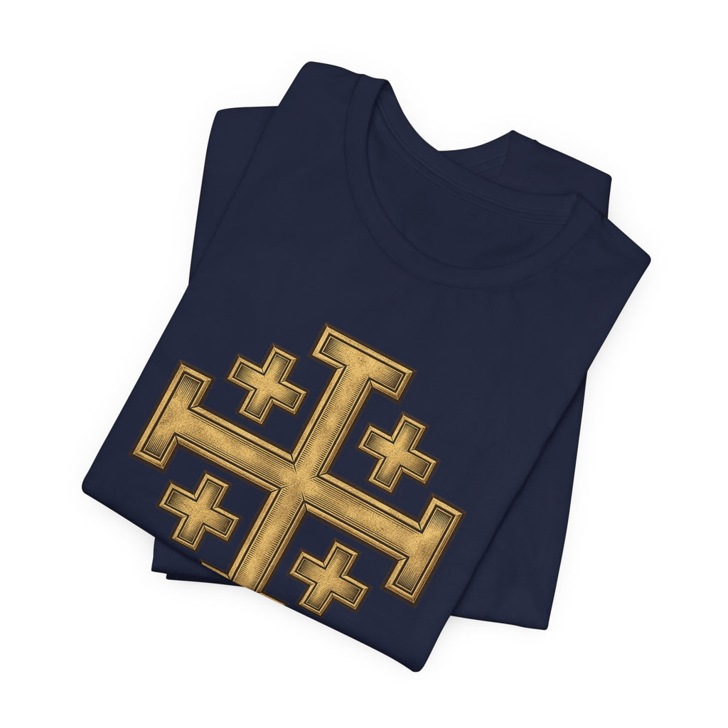 Jerusalem Cross T-Shirt – Gold Medieval Christian Symbol Tee