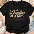 Black Daughter of a King T-shirt with a gold crown and 2 Corinthians 6:18